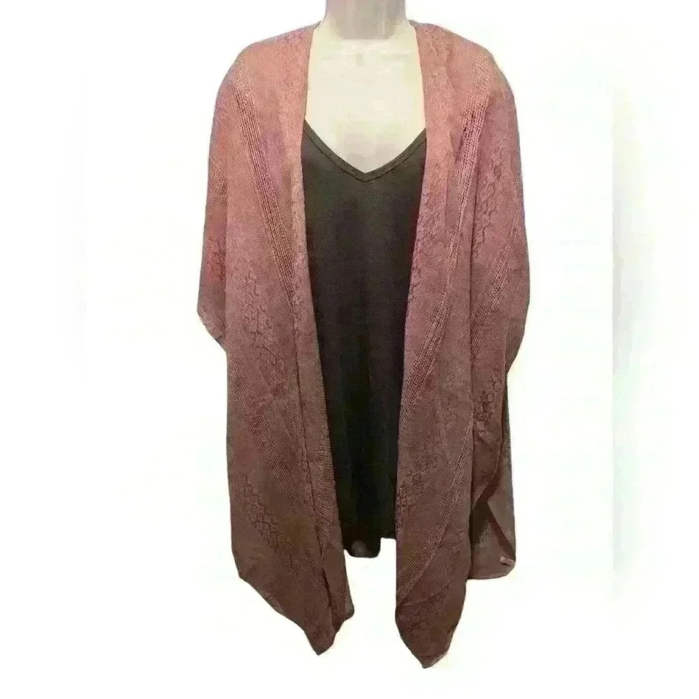 Dusty Rose Kimono Cardigan Womens One Size Sheer Lace Mesh Open Front